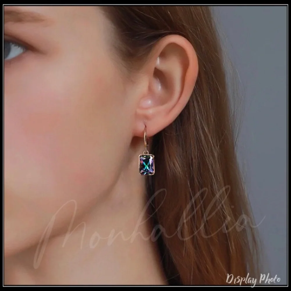 NEW GOLD MYSTIC TOPAZ COLORFUL PRISM SQUARE FILIGREE EARRINGS
